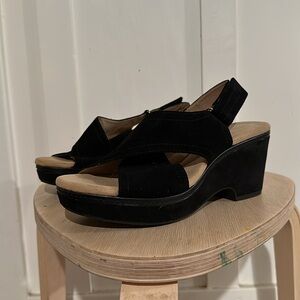 Clarks Black Sandal Wedges